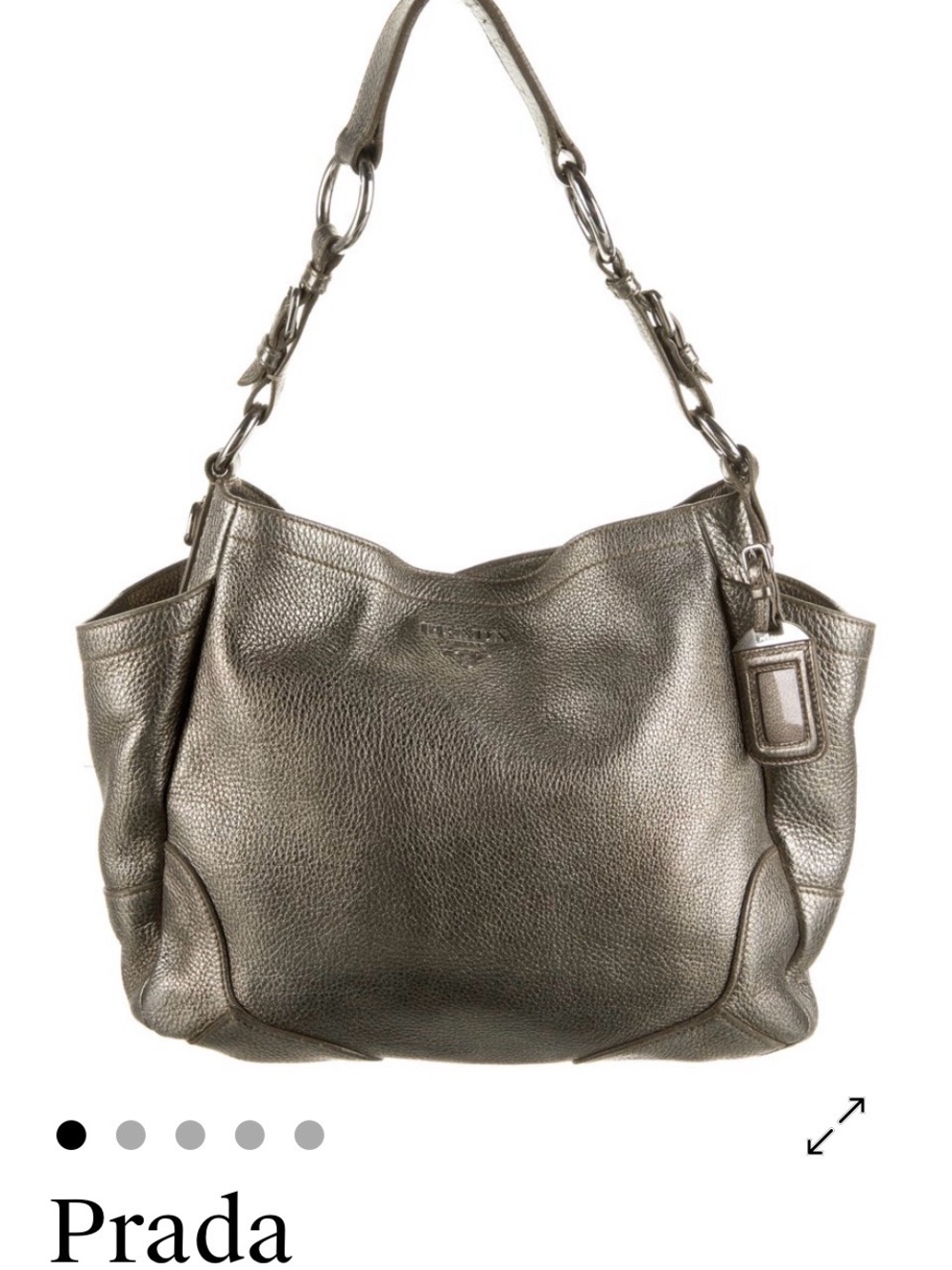 Prada Metallic Pewter Pebble Leather Shoulder Bag

Stains on inside lining.
